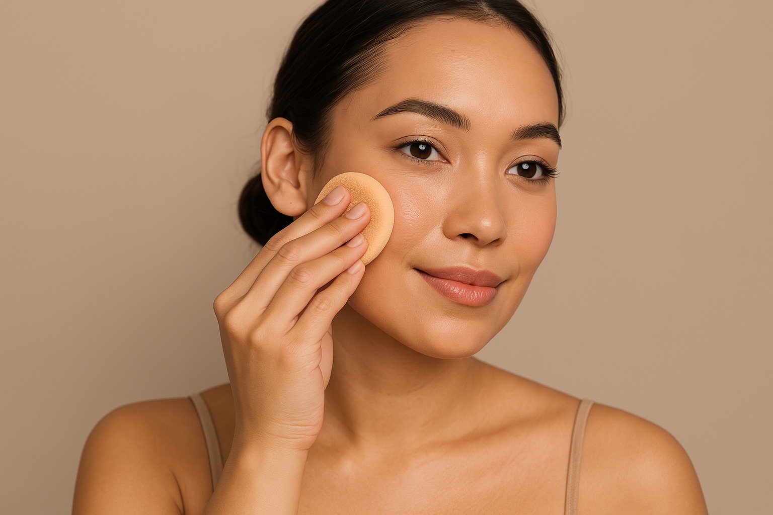 Девушка наносит косметику